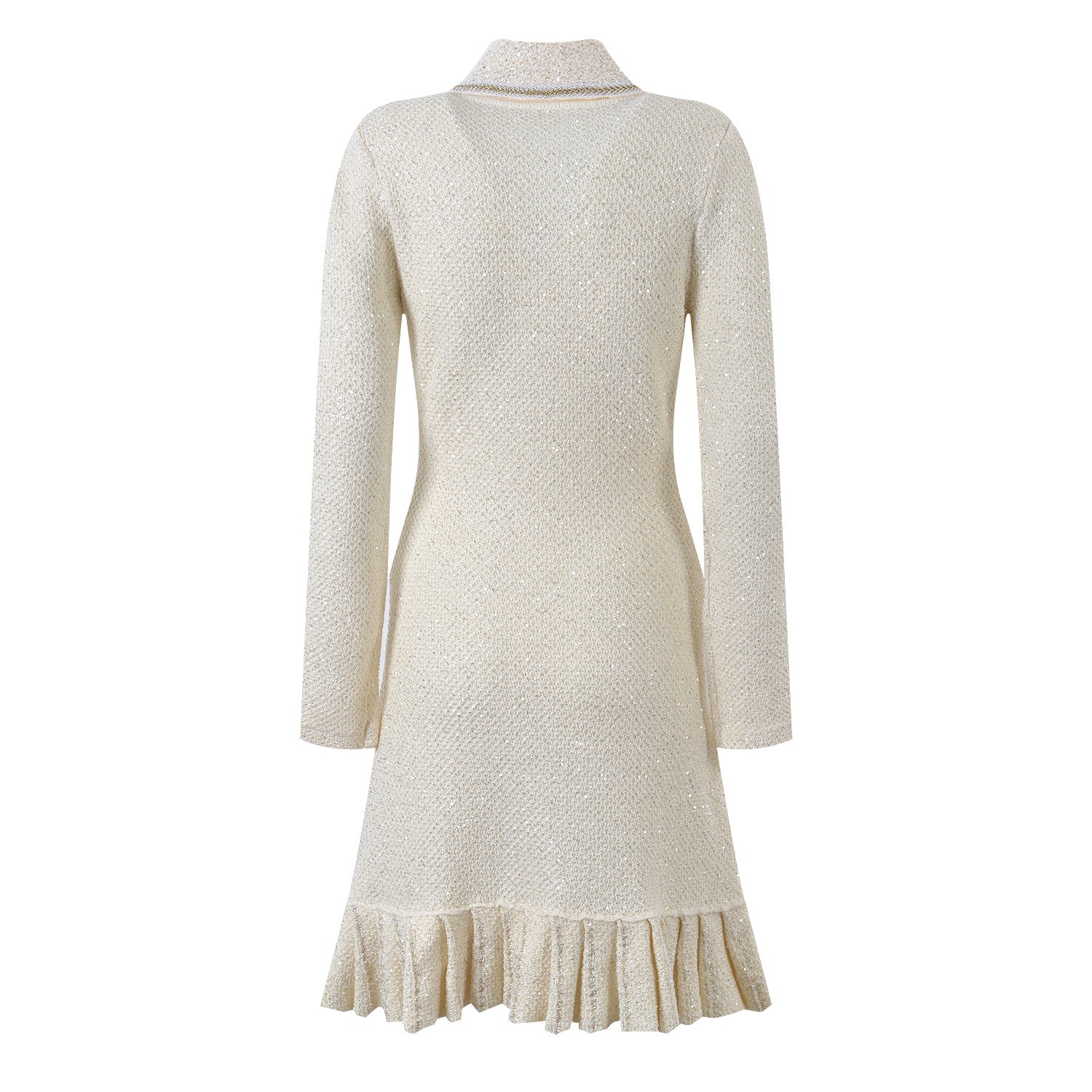 Luxury Sequined Beading Knitted Sweater Dress Women Autumn Winter Elegant Turn-down Collar Long Sleeve Mini Dresses Vestido