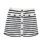 Striped knit vest+A-line skirt V-neck patchwork short top