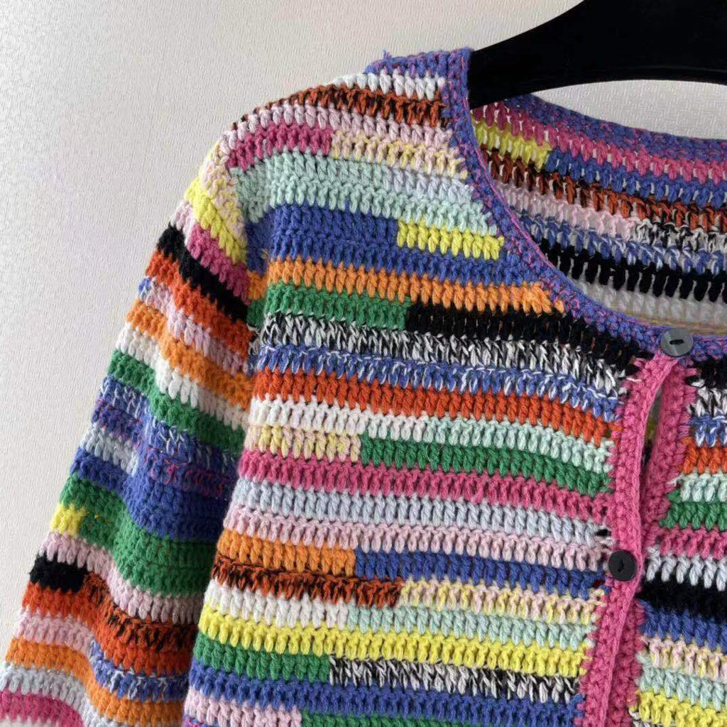 Sequined Striped Sweater Cardigans Women Luxury High Street Single Breasted Long Sleeve Designer  Vintage Elegant Traf Tops Pull