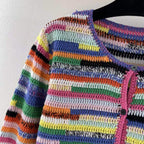 Sequined Striped Sweater Cardigans Women Luxury High Street Single Breasted Long Sleeve Designer  Vintage Elegant Traf Tops Pull