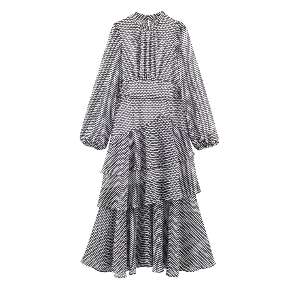 Retro style irregular design wave point dress