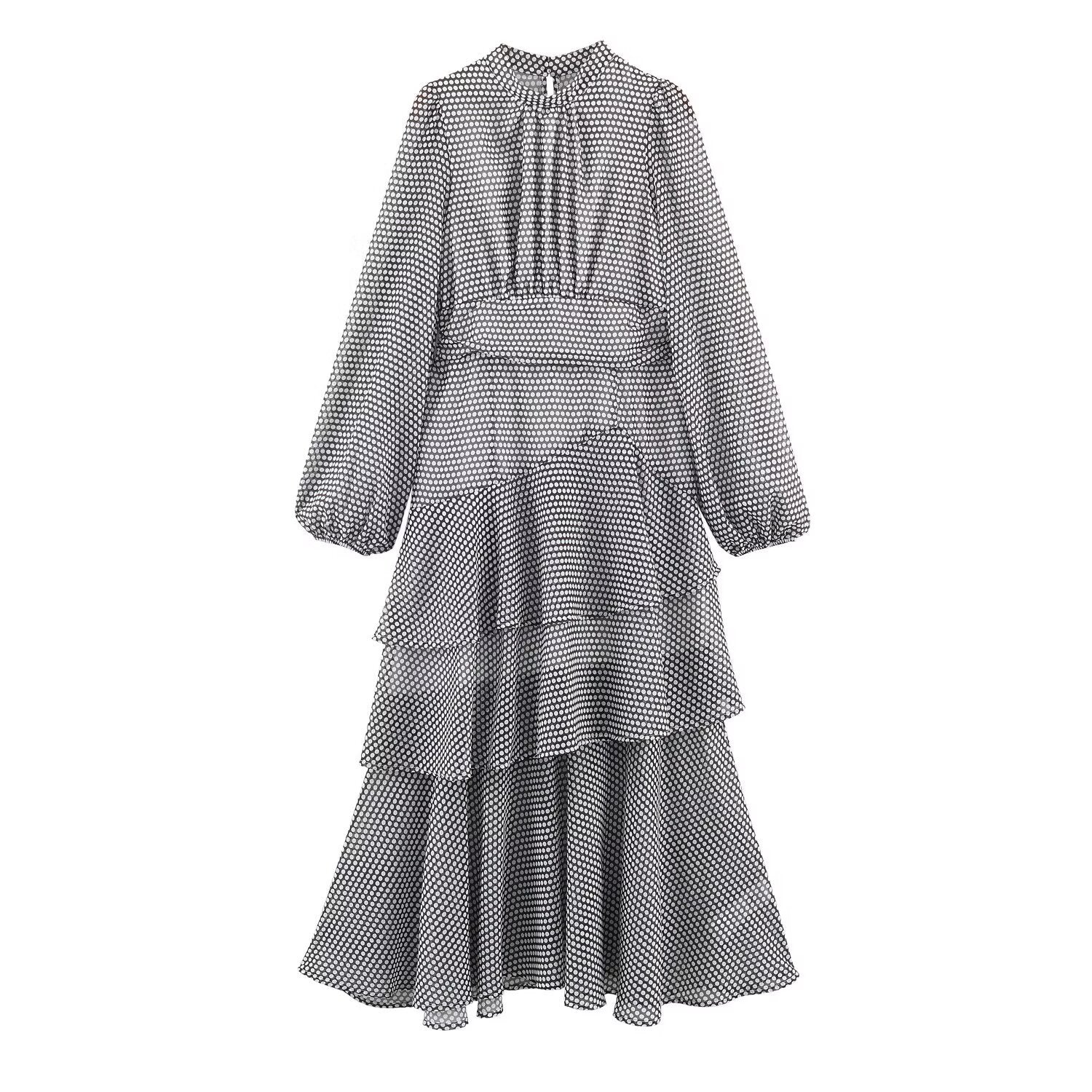 Retro style irregular design wave point dress