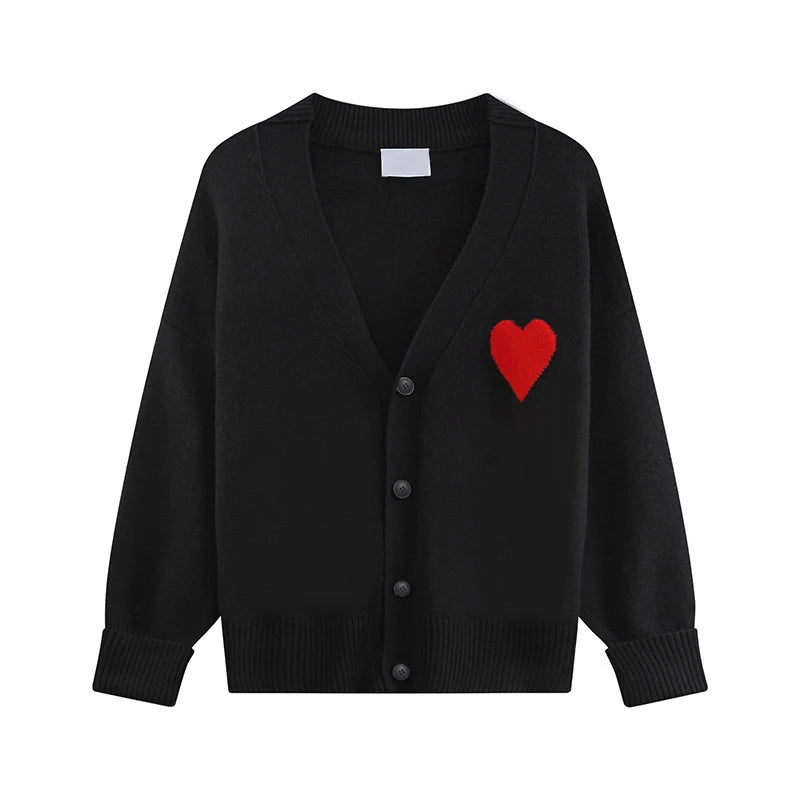 Y2k Sweaters Women Autumn Heart Embroidery Midnight Blue Cardigan Fashion Warm Loose Fit Lover Cotton Knitted Cardigans Mens top