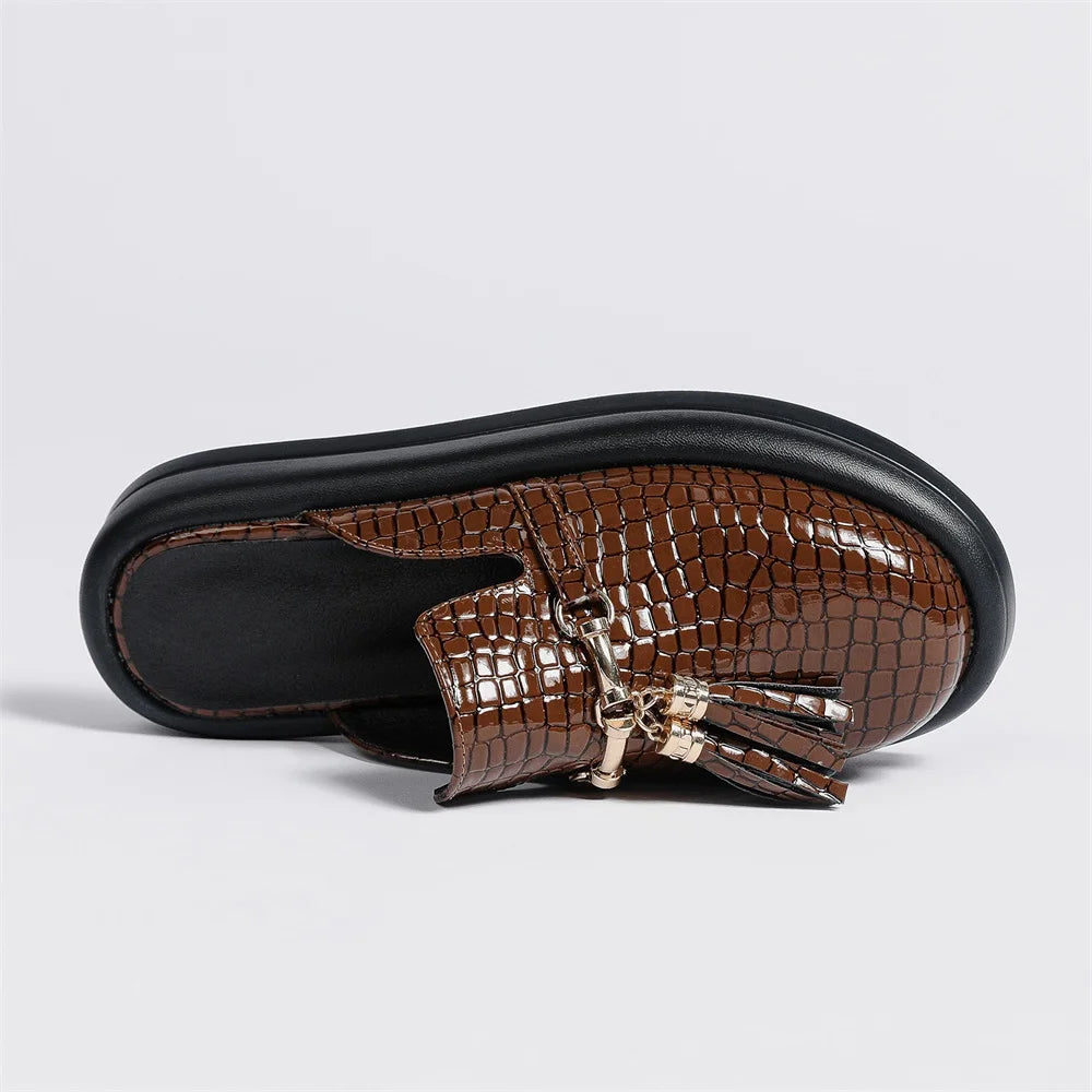 Mules Women Summer New Fashion Tassel Ladies Closed Toe Slip On Comfy Slippers  Home Office Beach Flats