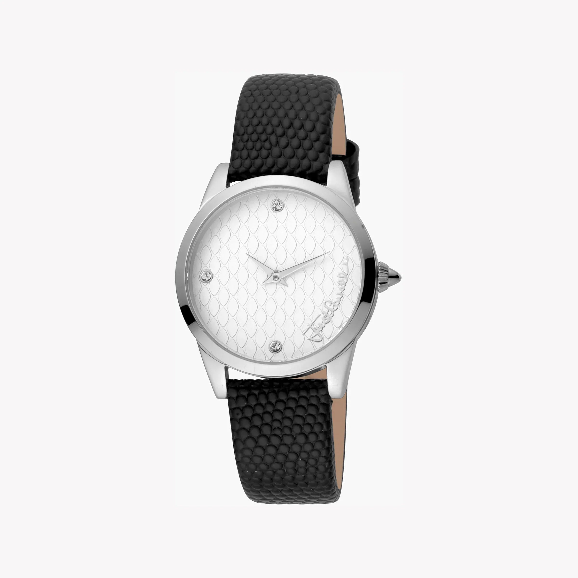 Just Cavalli Women's Black Leather Watch, Silver Dial | Jc1l087l0015