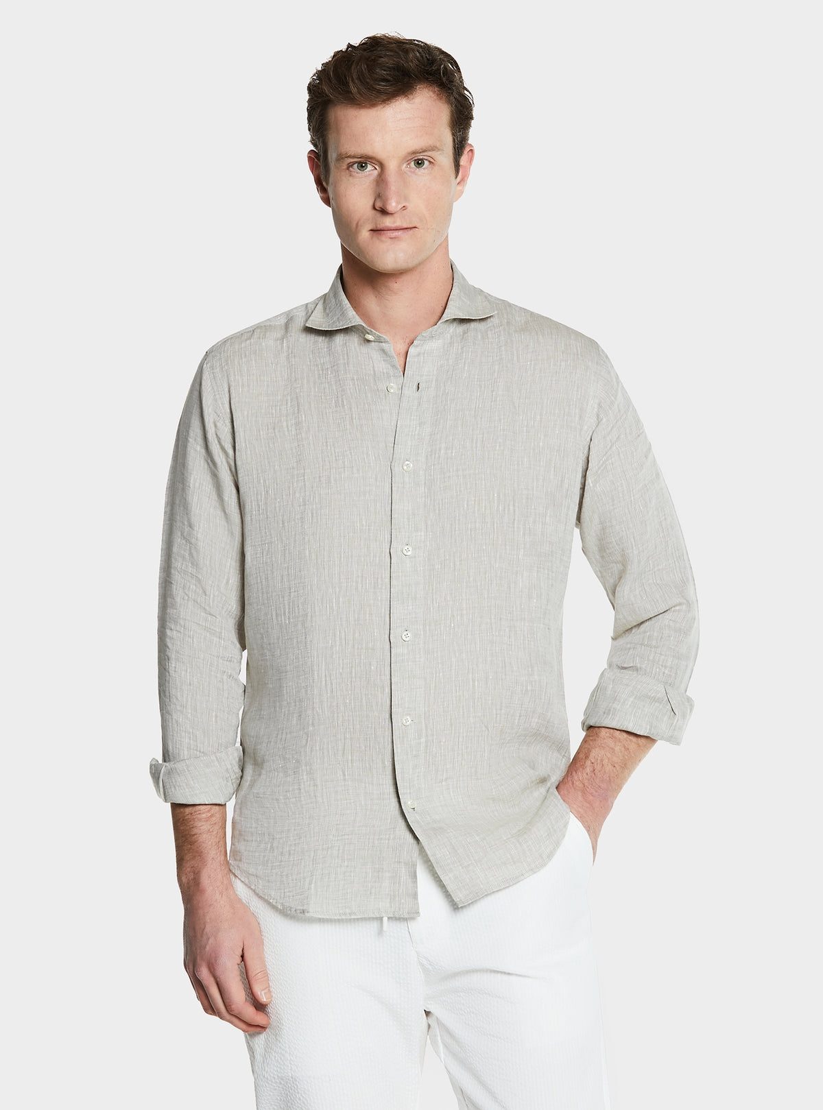 Camicia collo francese in lino tinta unita