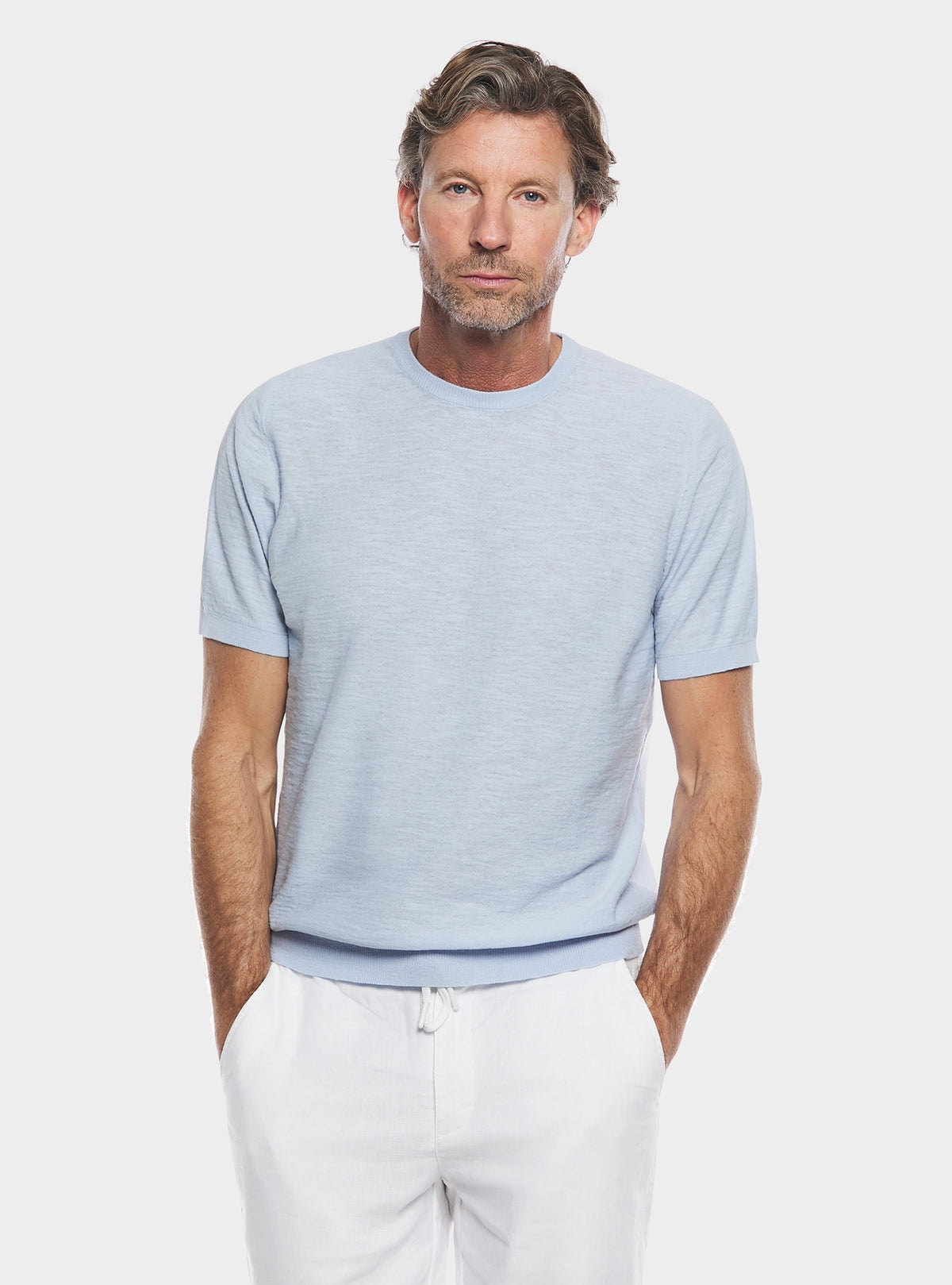 Maglia girocollo in cotone lino