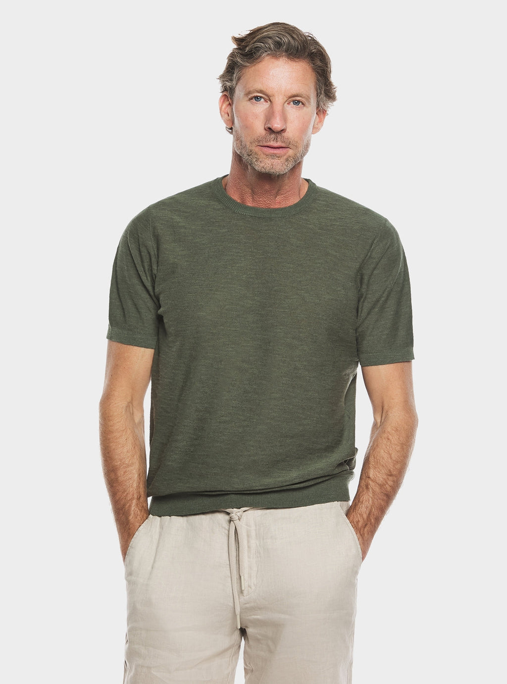 Maglia girocollo in cotone lino