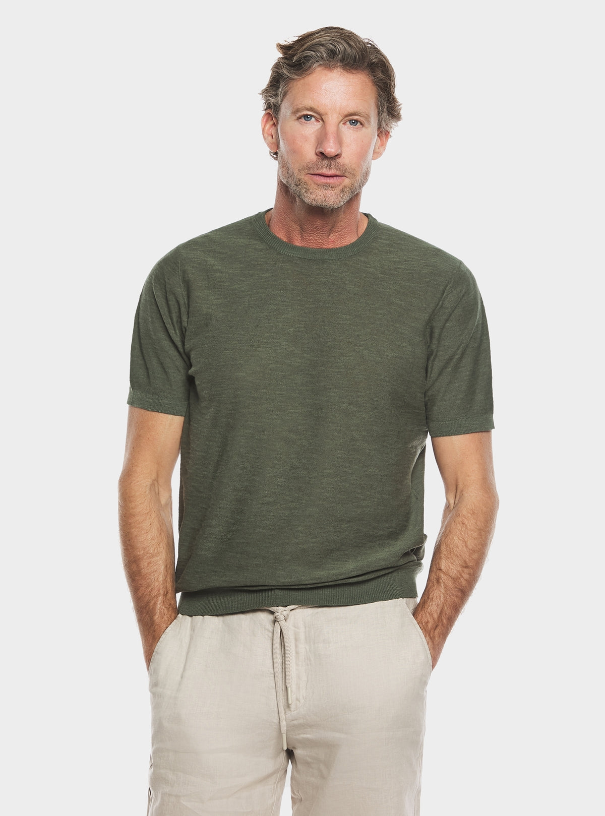 Maglia girocollo in cotone lino
