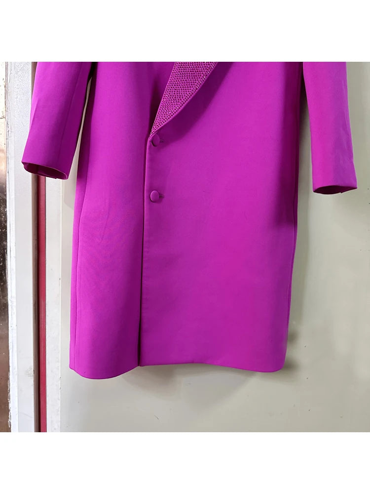 HIGH STREET  Newest Fashion Designer Jacket Women's Stylish  Diamonds Beaded Collar Long Blazer Coat