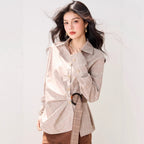 Thousand bird plaid waistband shirt for women's spring new design, retro loose long sleeved shirt top