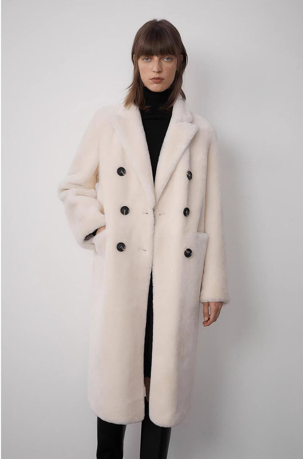 "Korean Drama Ace" Merino mid-length sheepskin coat