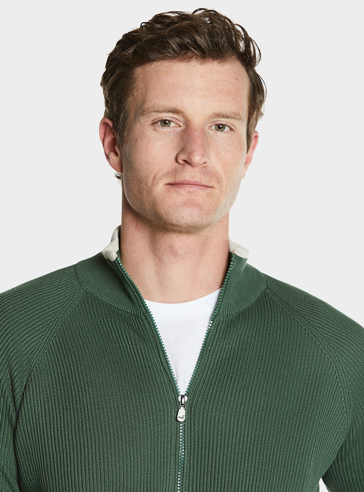 Maglia full zip a coste in puro cotone