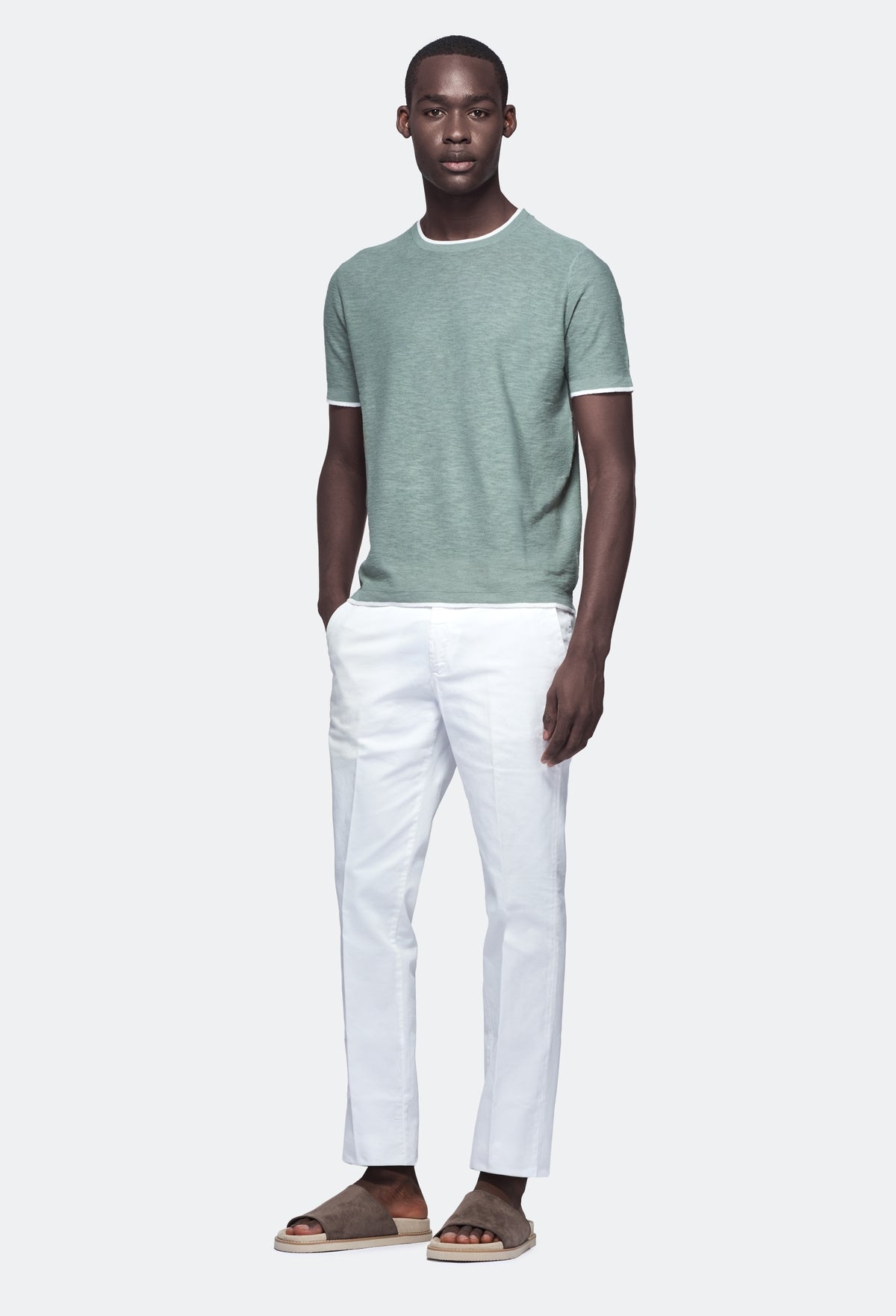 T-shirt cotone e lino a contrasto