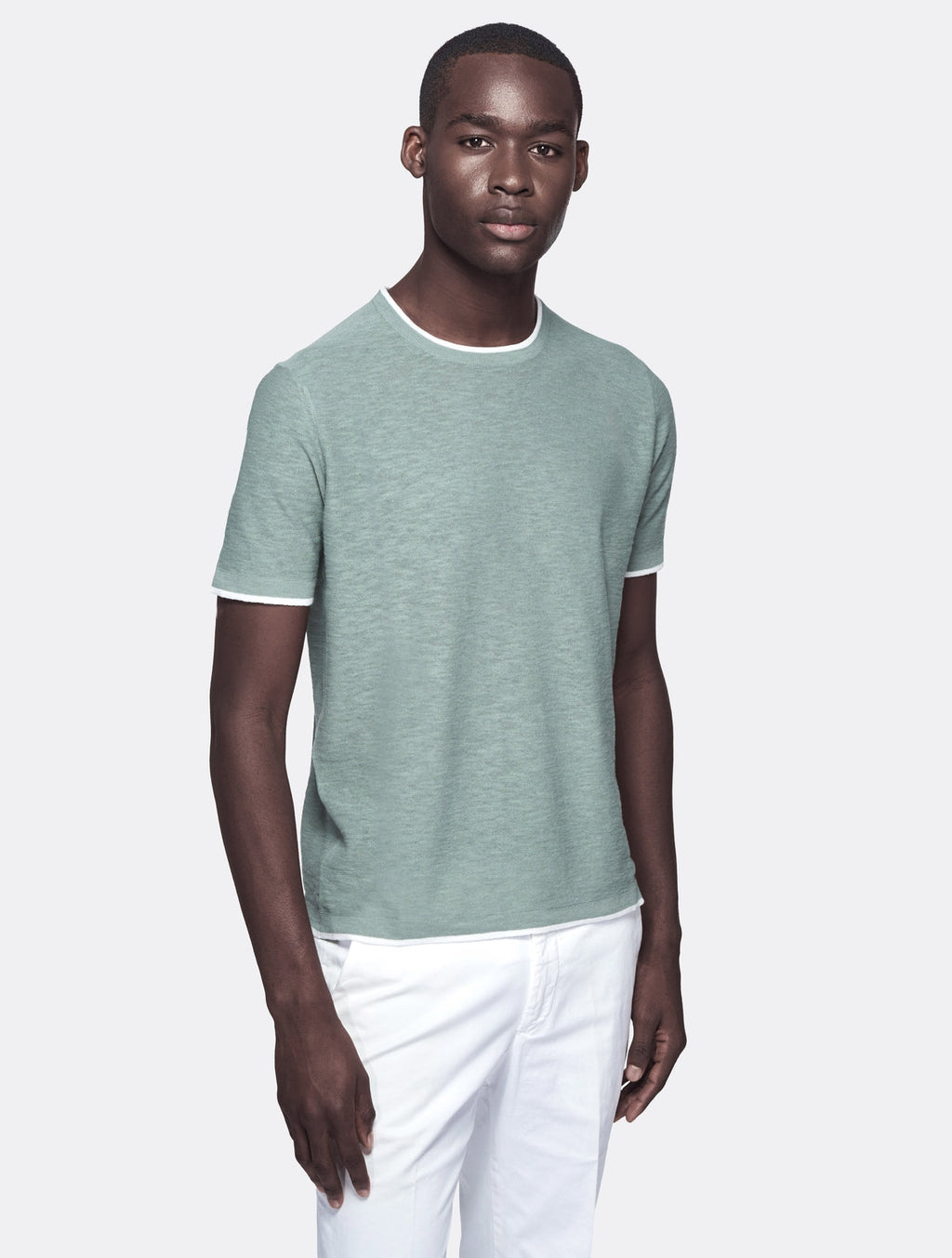 T-shirt cotone e lino a contrasto