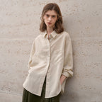 Vintage Style Linen Tencel Sunscreen Shirt Loose Casual Cotton Linen Blouse Open Cardigan Women's Top Notched Collar Long Sleeve Blouse