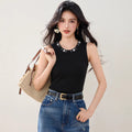 Chic Beaded Strapless Top for Women Spring and Autumn Sleeveless T-Shirt, Fitted Knitwear, Blazer Inner Layer