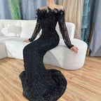 Elegant Black One-Shoulder Feather Mermaid Evening Gown Luxurious and Chic Perfect for Hostess PartyFormal Events