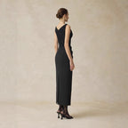 Elegant One-Shoulder Long Sleeve Fitted Dress with Lace Splicing Sleeveless Evening Gown