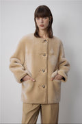 "Retro Time" Merino women's winter short round neck sheepskin jacket