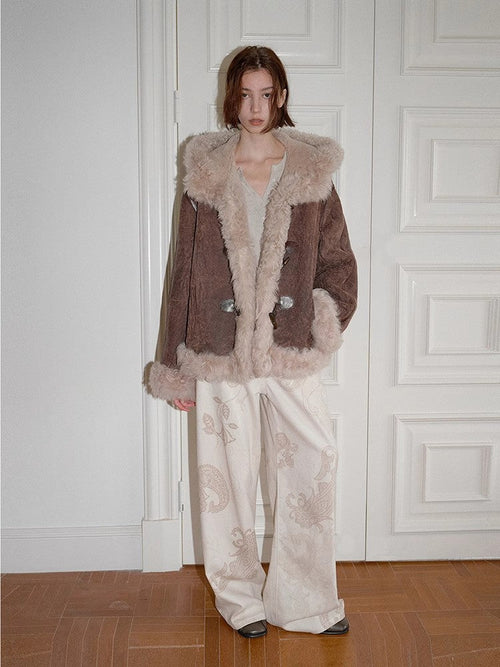 "Modern Weekend" Drop Shoulder Hooded Merino Wool Sheepskin Fur Coat Winter