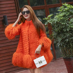 Europe and America women Mongolia Sheep fur sleeve and hem ladies loose outwear Genuine fur coat fashion New fur jacket