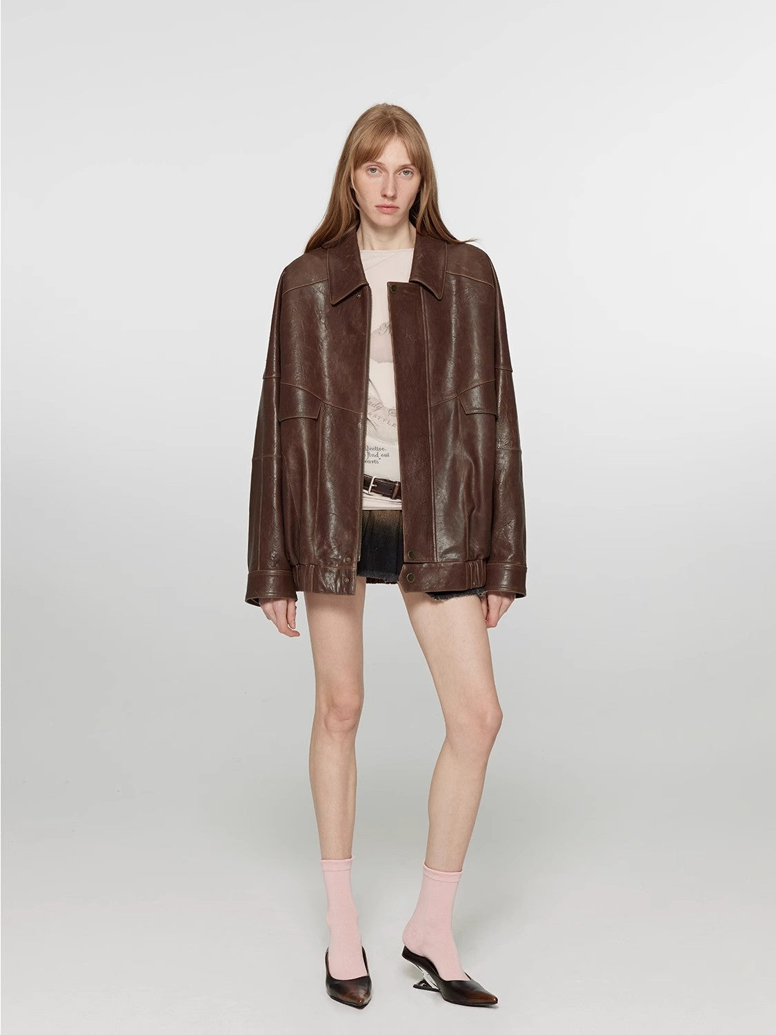 Rebel Vintage distressed waxed silhouette lapel leather jacket