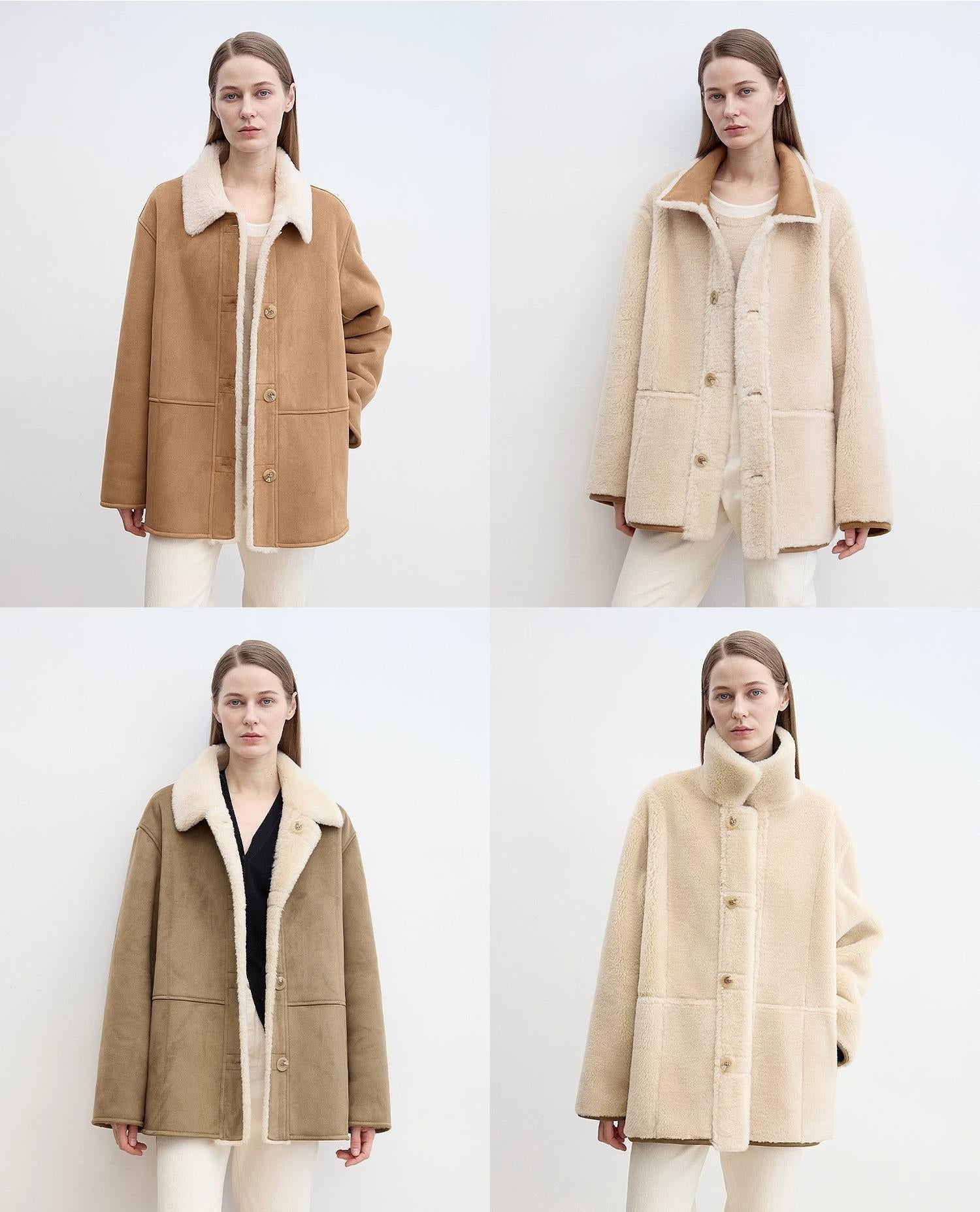 Vintage Manor high quality wool contrast lapel reversible  Shearling jacket