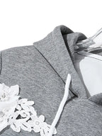 Fashion Women's Hoodies Hooded Contract Color Lace Patchwork Long Sleeves Gray Sweatshirt Autumn