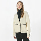 Slim fit patchwork design pocket temperament knitted cardigan sweater