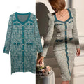 Vintage Square Collar Sweater Dress Women Designer Button Up Long Sleeve Autumn Winter Clothes Casual Traf Midi Dresses