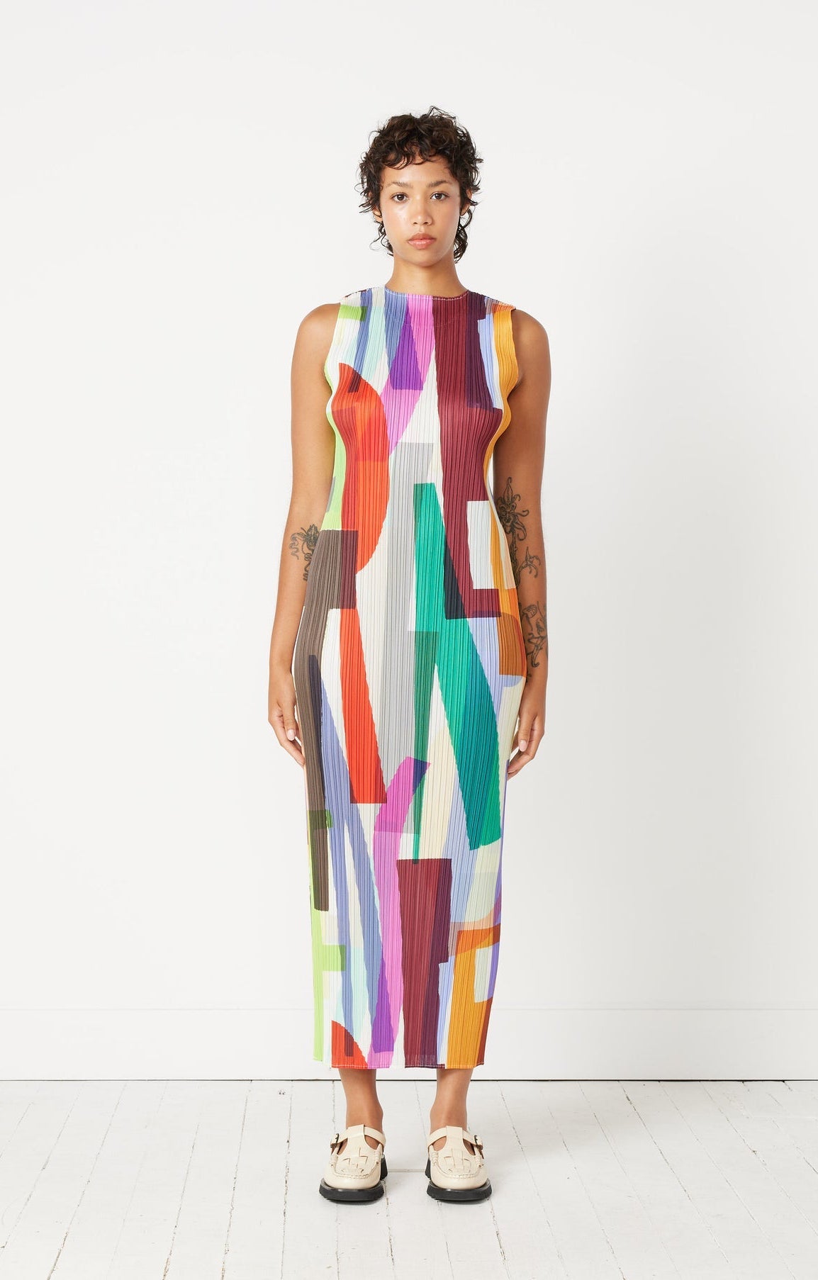 Pleated Printed Dress