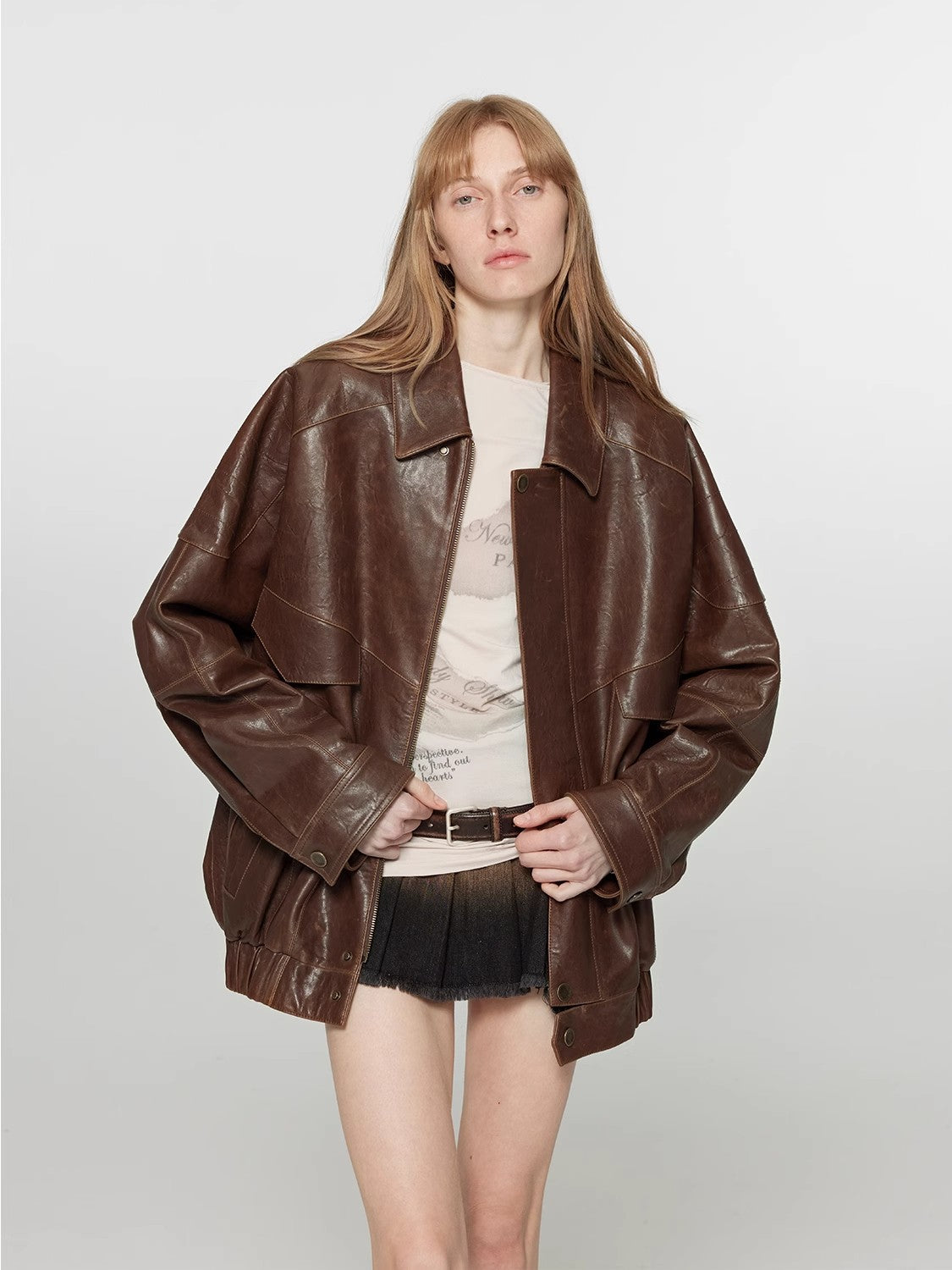 Rebel Vintage distressed waxed silhouette lapel leather jacket