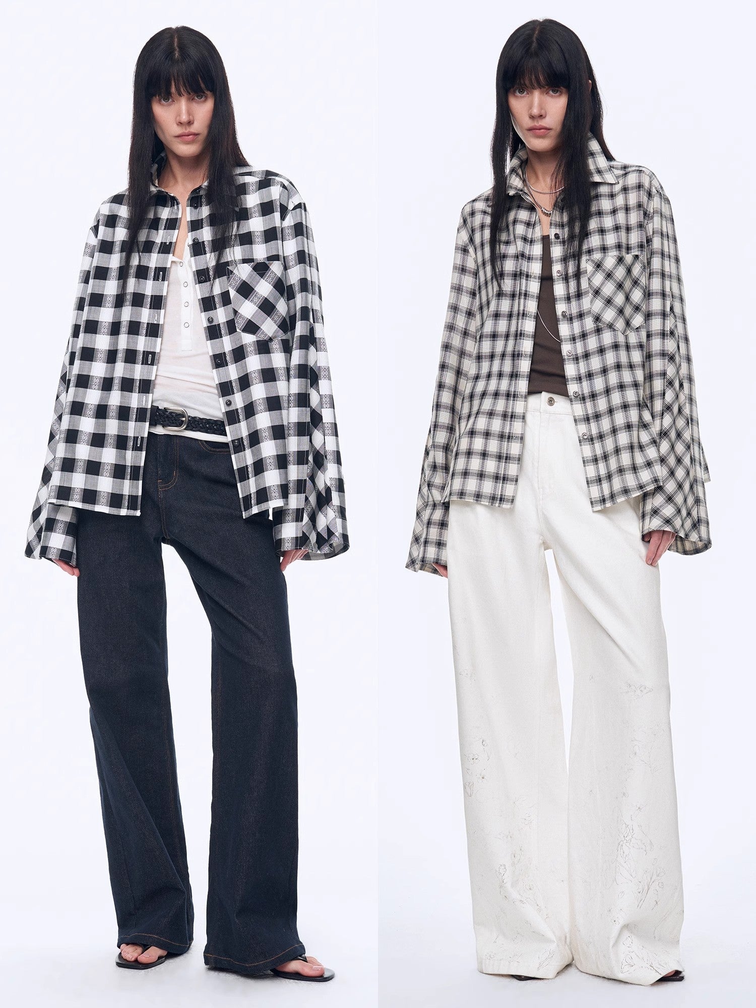 "Style Diary" Tencel acetate jacquard check dropped shoulder shirt
