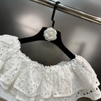 Embroidery Patchwork Two-piece Sets Summer New Square Collar Short Sleeve Ruffles T-shirt + Mini Skirts Elegant