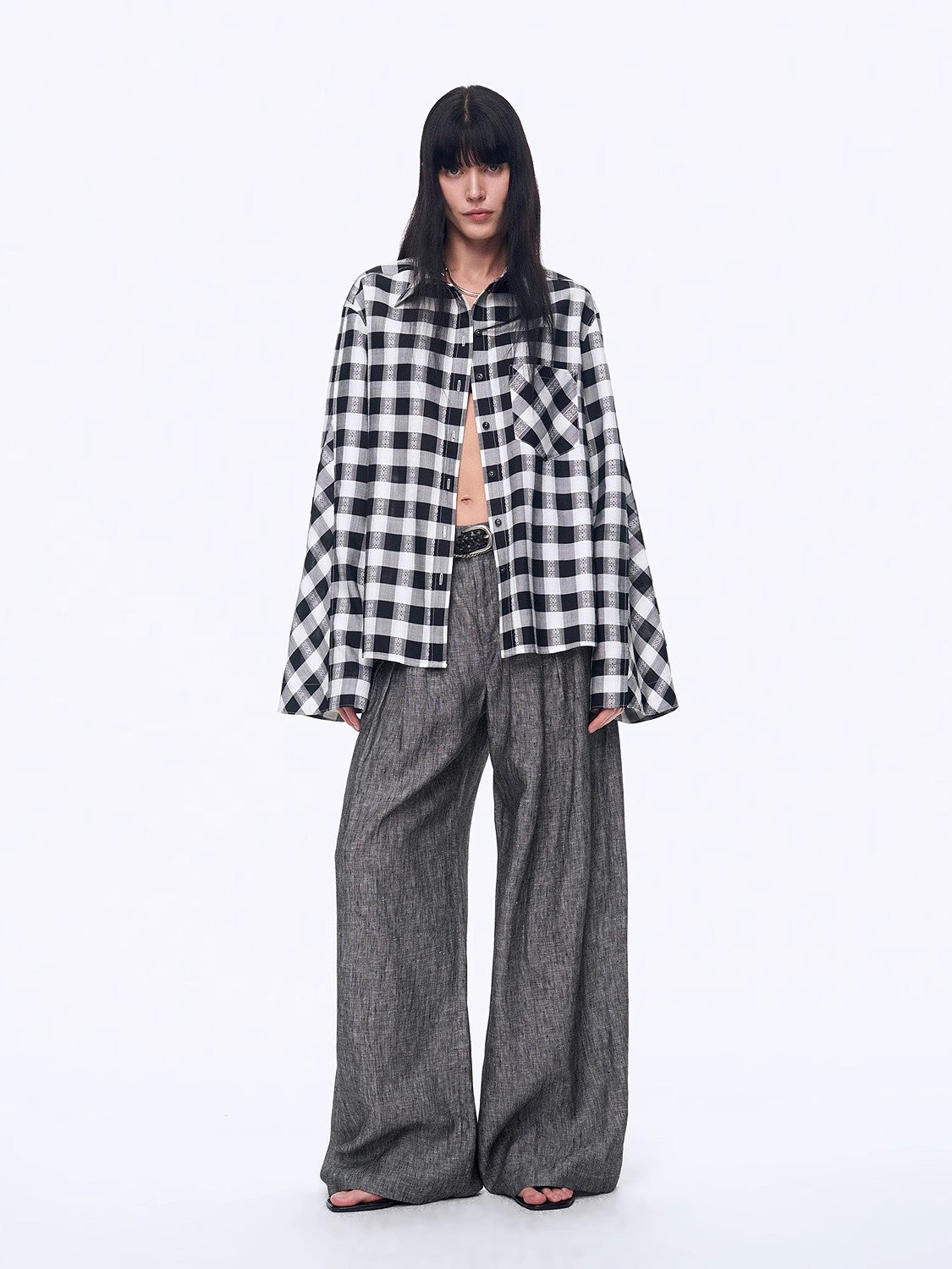 "Style Diary" Tencel acetate jacquard check dropped shoulder shirt