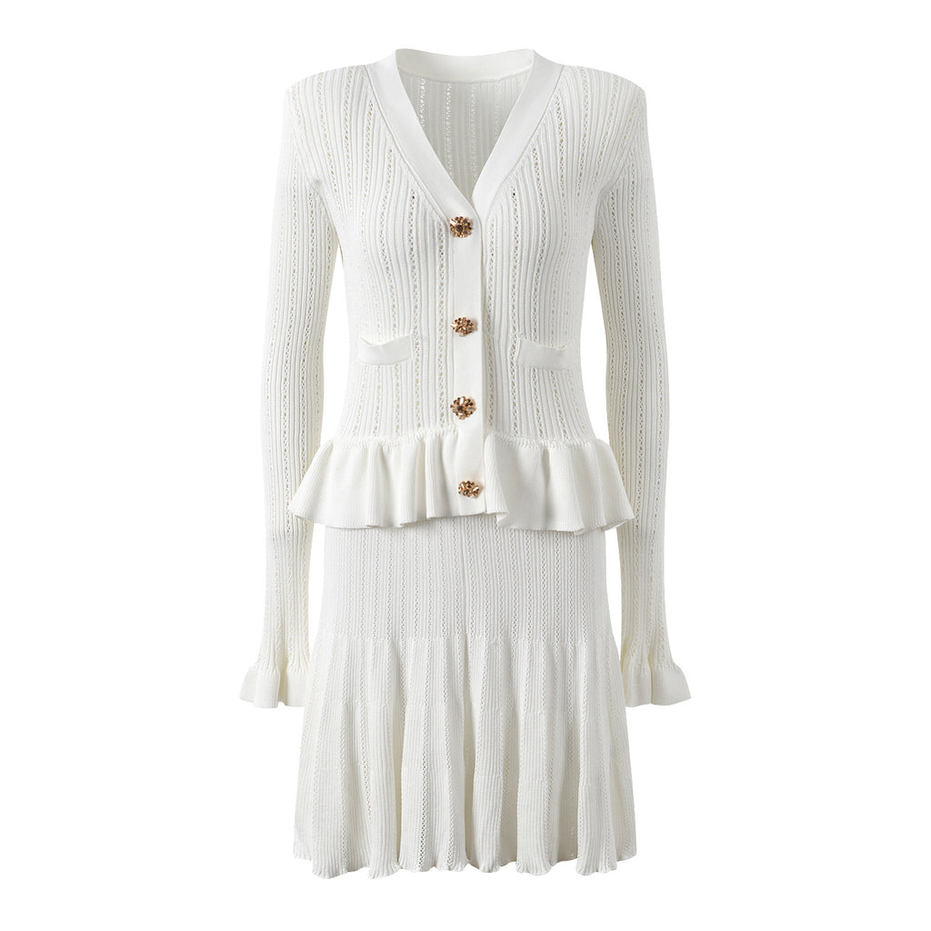 French socialite design with ruffle edge patchwork long sleeved dress for women slim fit and slimming short skirt