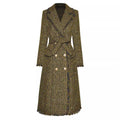 Golden plaid medium to long-length trench coat with a sense of design