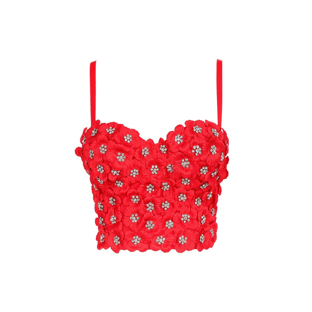Women's Designer Style Strapless Bra Camisole One-Piece Floral Boned Bustier