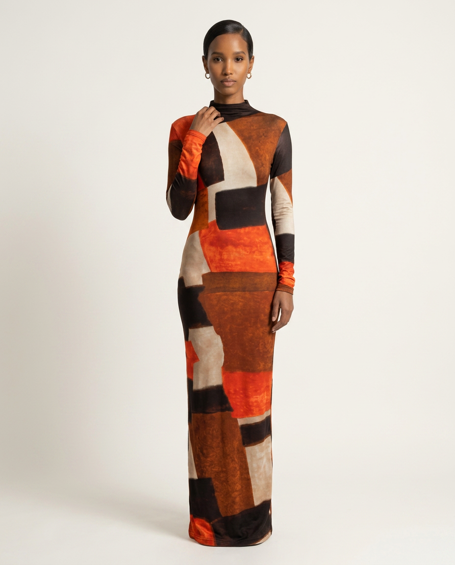 Kutula Geo-Print Mock Neck Gown-0