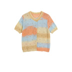 Simple  Yellow Round Neck Gradient Hollow-out Short Sleeve Knit Cardigan for Women, Summer Fashion Casual Top