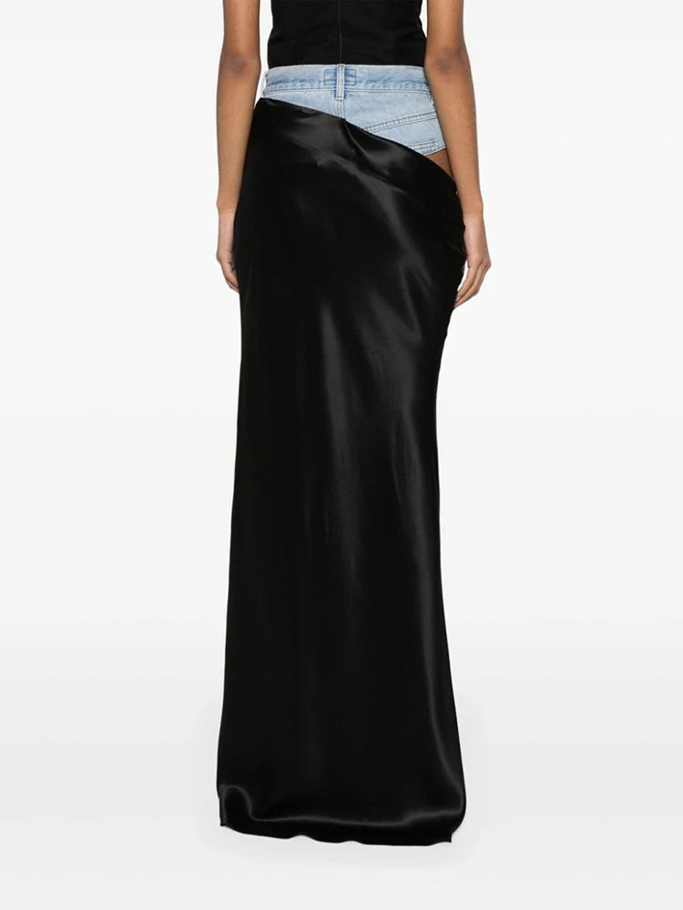 Patchwork Demin Designer Skirts For Women High Waist Spliced Button Temperament Asymmetrical Skirt Female Fashion