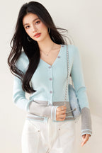 Elegant Pattern Knitted Cardigan for Women, V-Neck Design, Slim Fit Long Sleeve Top