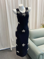 Designer MA Brand Elegant Embellished 3D Flower Strap Dress for Women