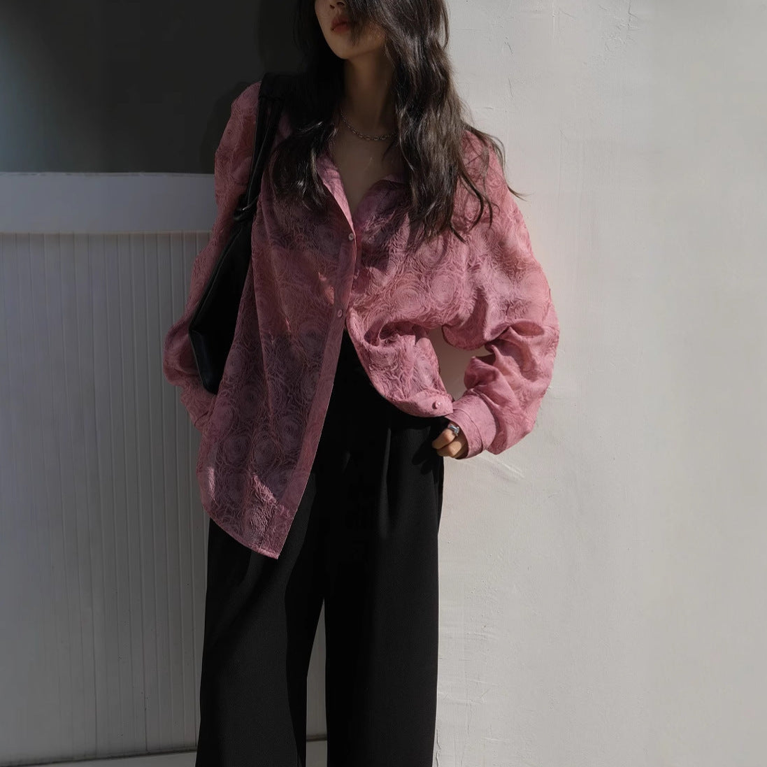 Fashionable Embossed Design Sheer Sun Protection Shirt for Women Loose-Fit Long Sleeve Blouse Summer Stylish Top