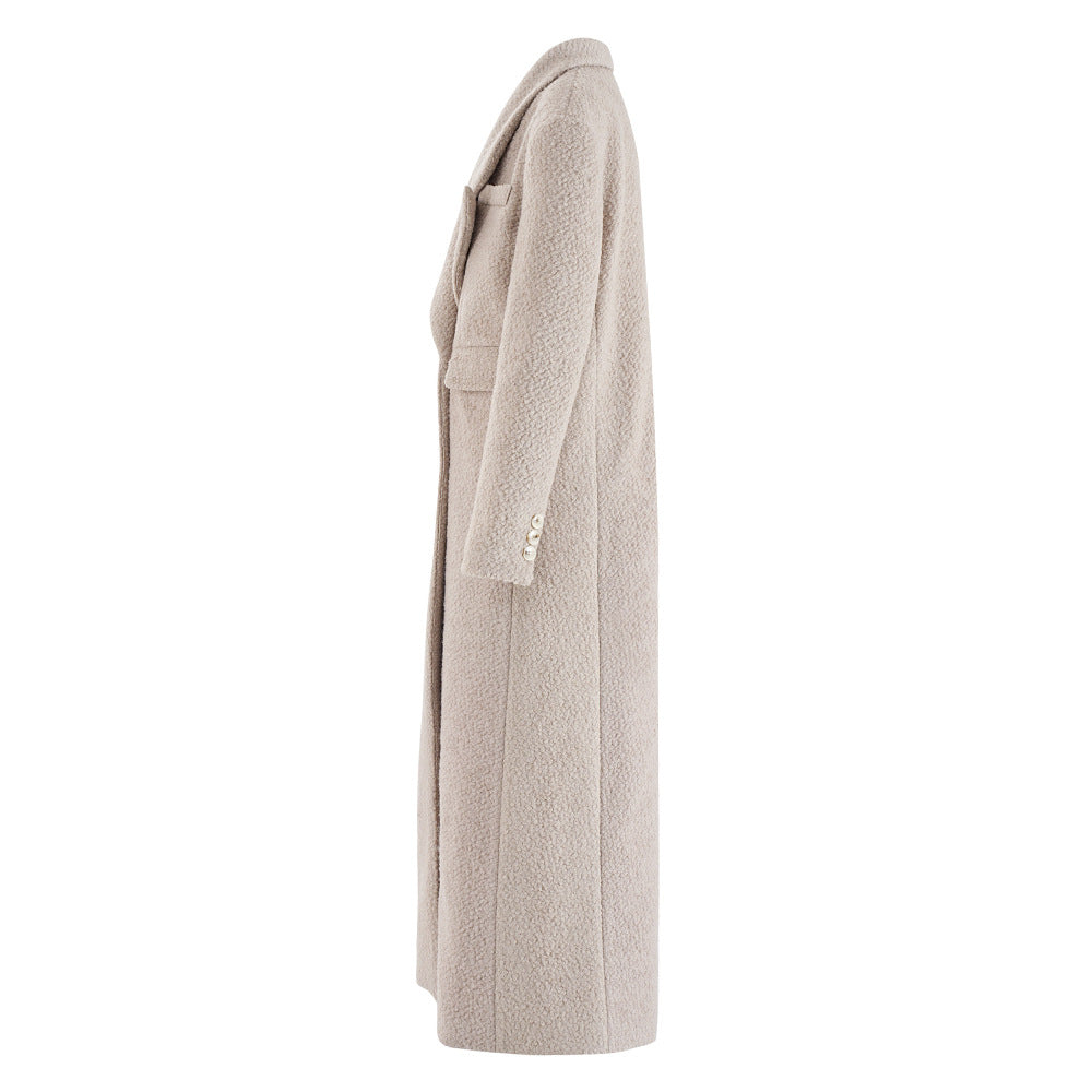 Street temperament, high-end woolen coat, women's winter new style, double breasted waist design, elongated jacket