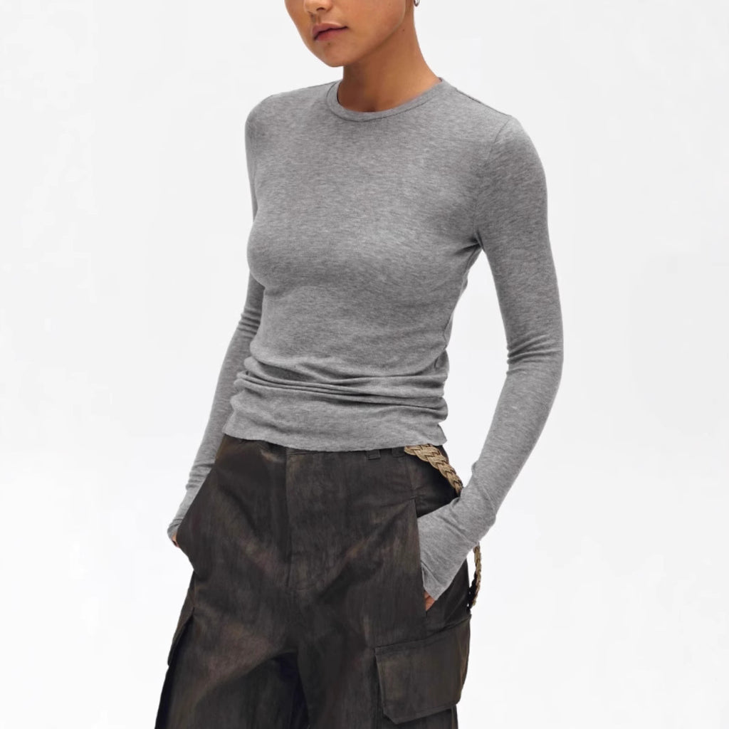 Soft Touch Warm Wool Long Sleeve Knit Sweater Women's Tencel Slim Fit T-Shirt Innerwear Top