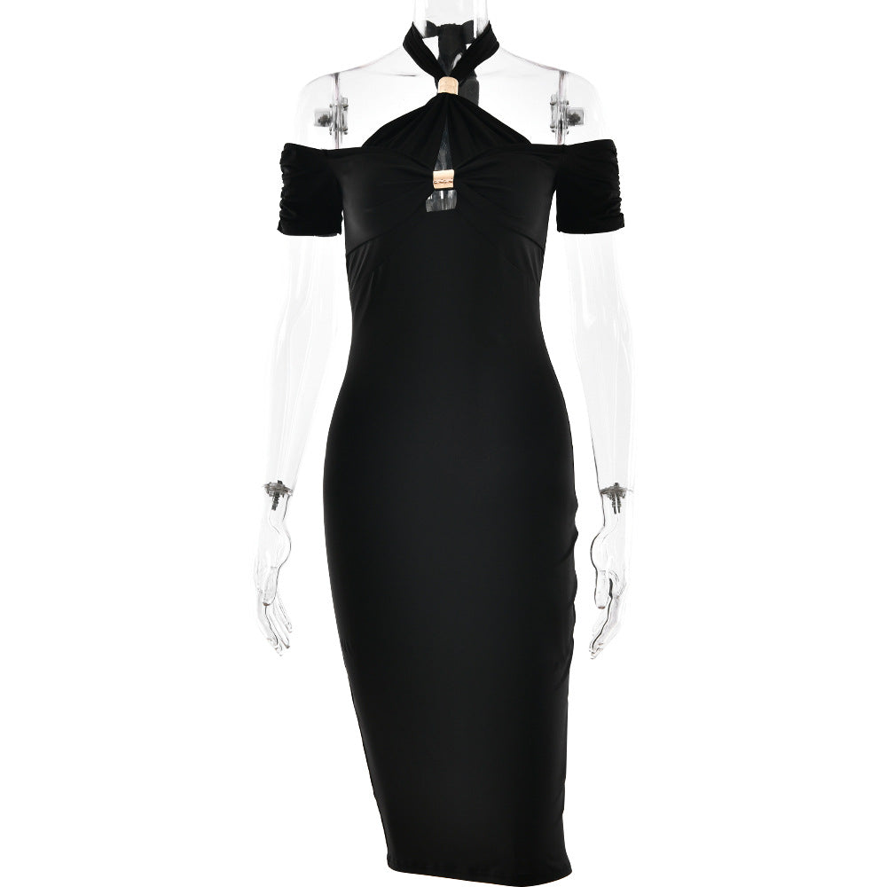 Summer Charming Halter Fitted Dress Sexy Backless Sleeveless Bodycon Long Dress for Women