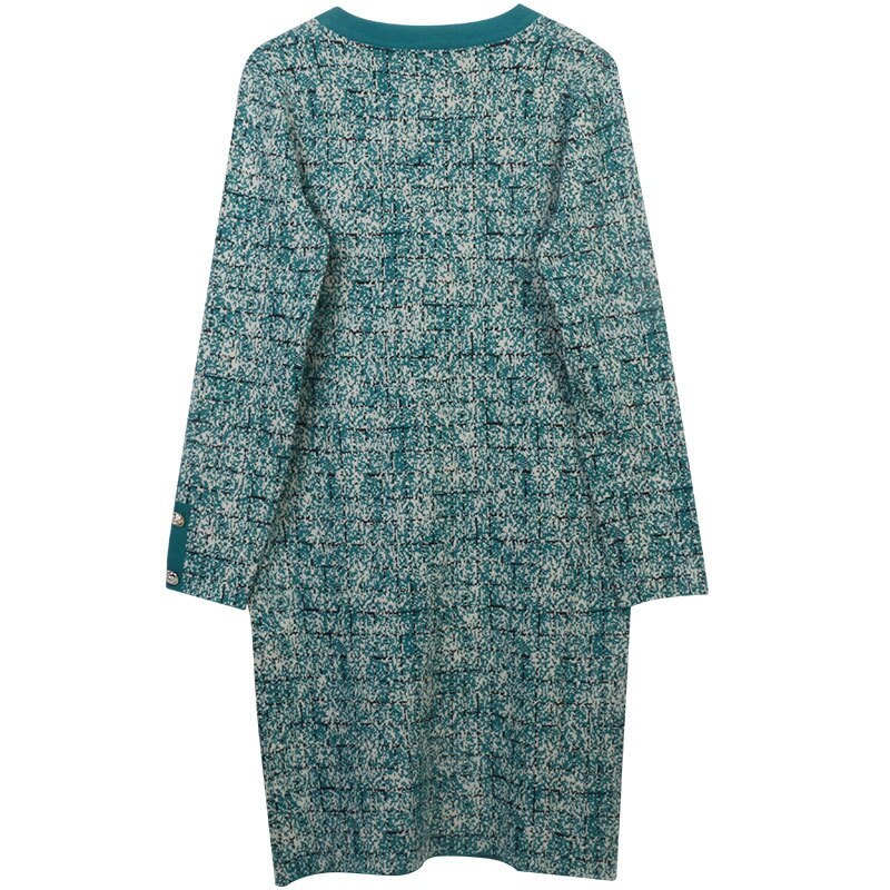 Vintage Square Collar Sweater Dress Women Designer Button Up Long Sleeve Autumn Winter Clothes Casual Traf Midi Dresses