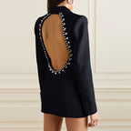 Unique Designer Sexy Backless Blazer for Women Runway Designer Elegant Black Jacket Autumn New in Outwears